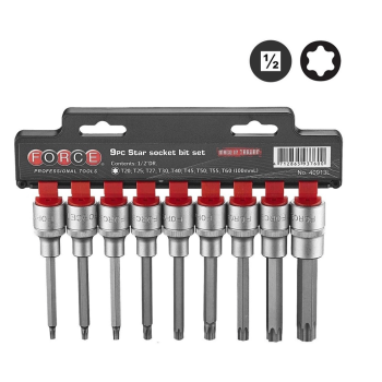 1/2" Набор головок-бит Е-профиль (Torx) удлиненных 9 пр., L=100 мм (FORCE 40913L)